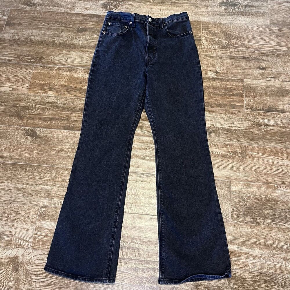 Levis Ribcage Boot Jeans Women 31 Black Bootcut Premium Denim Western Ranch 90s